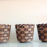 Suite of three cache pots imitation wicker braided by Emsa / vintage 60s-70s