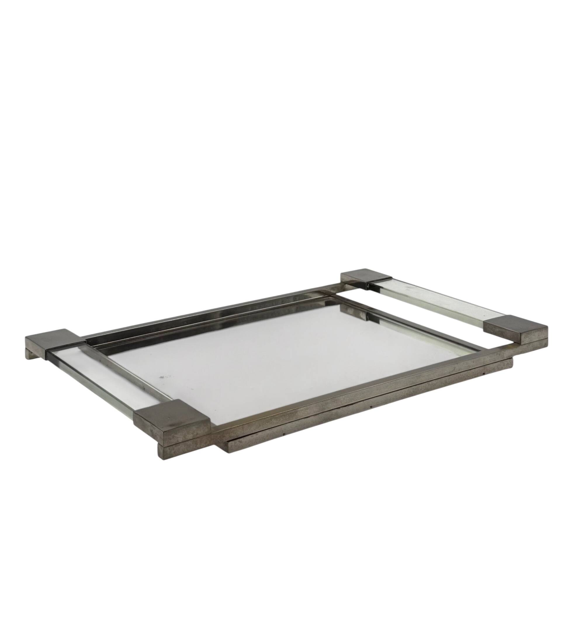 Jacques Adnet, Modernist lucite mirrored tray, Maison Adnet, France 1950