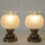 Pair of charming desk lamps vintage bedside lights wood table lighting 70's