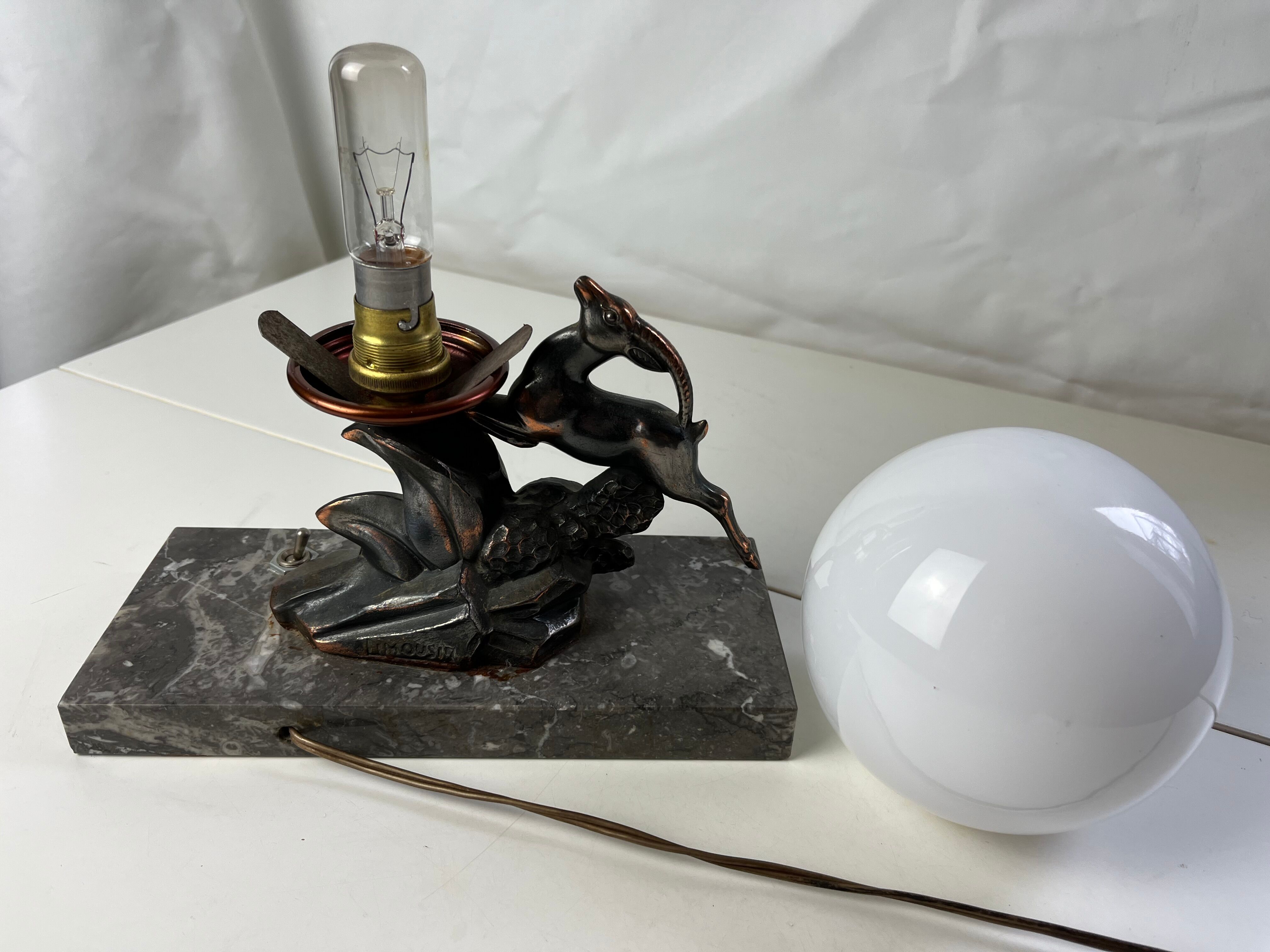 Lamp night light Art Deco opaline signed Limousin