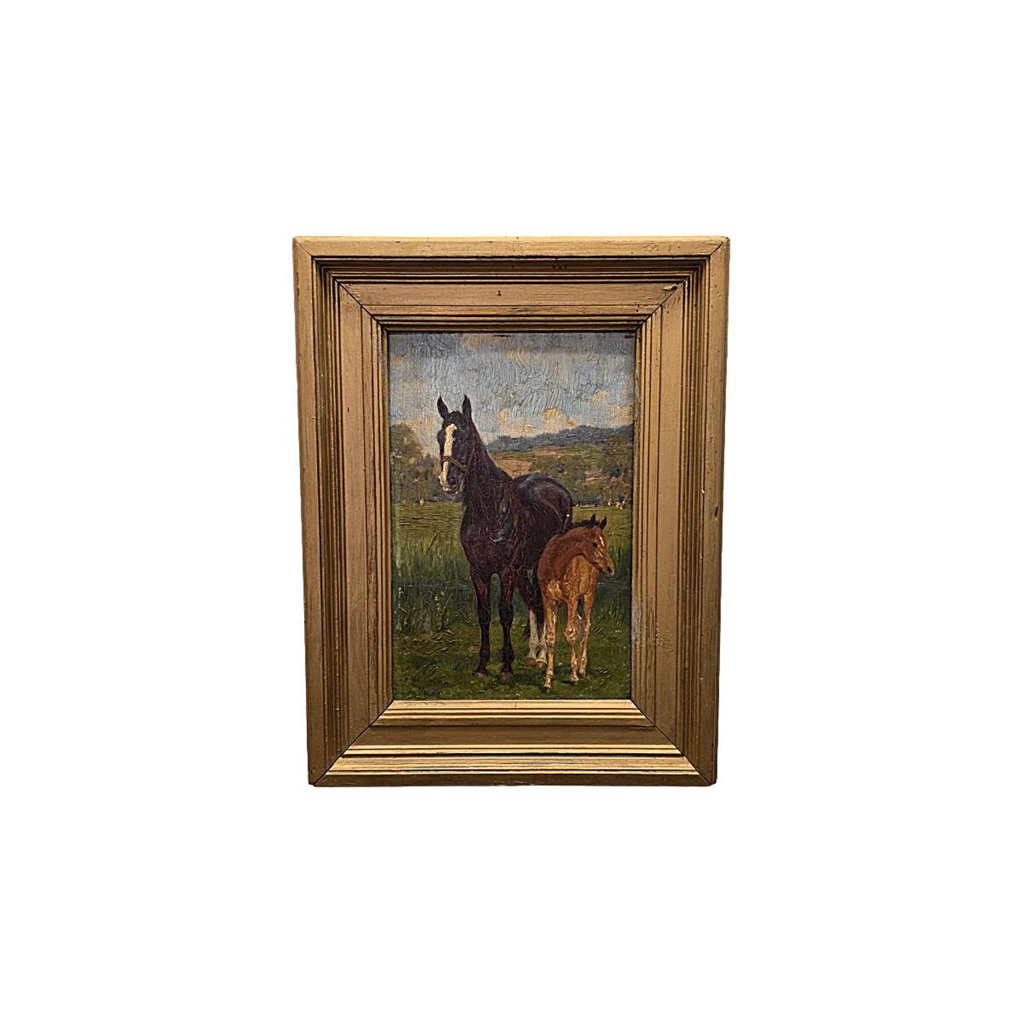 Jean Van Marcke De Lummen Oil Painting Mare With Foal, early 1800s