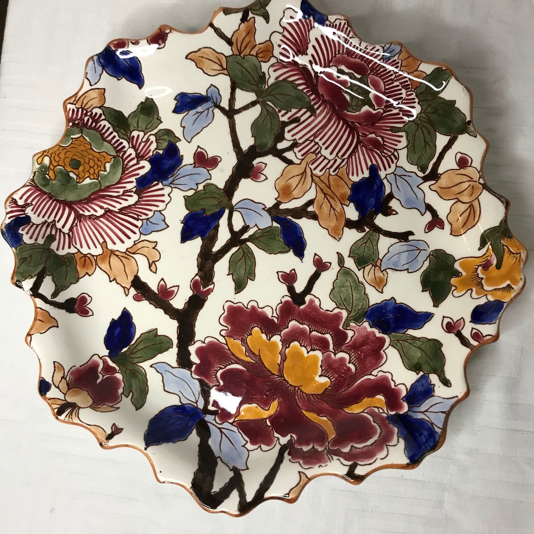 Old pair of earthenware plates Gien peony model XXth