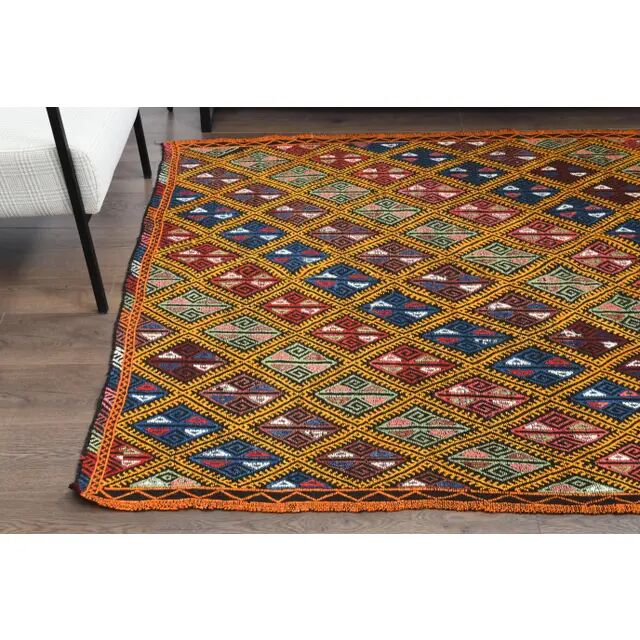 1970s Vintage Turkish Oushak Handmade Wool Cotton Orange Area Rug 158x233
