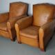 Pair of French Cognac Moustache Back Leather Club Chairs, 1950s