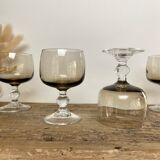 6 small vintage smoked stemmed glasses
