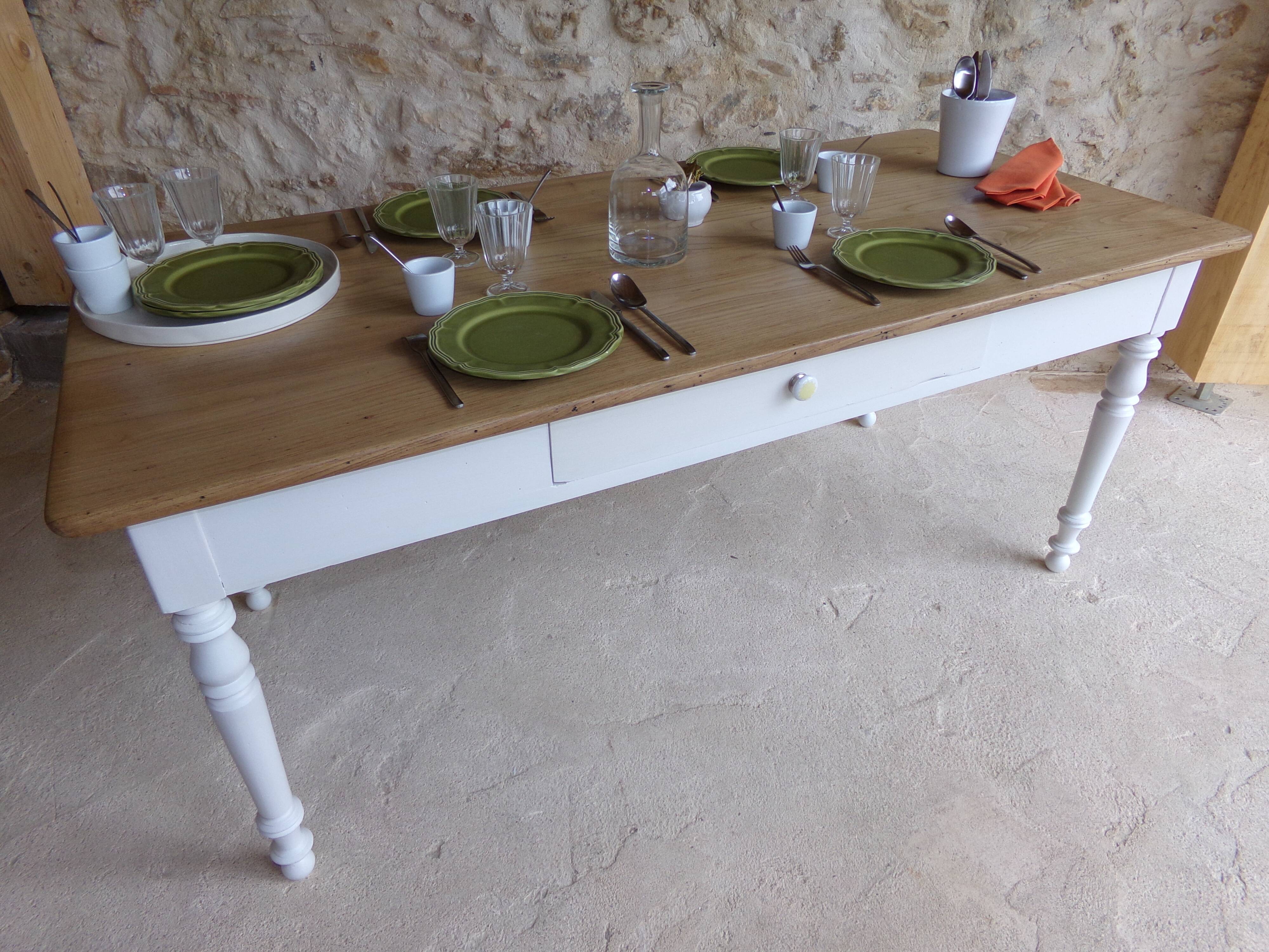 Old farm table turned feet