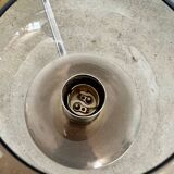 Old 6-light chandelier designed by Sciolari in chrome metal and smoked glass, 70s vintage