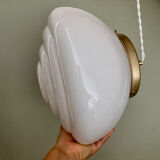 Vintage XXL art deco globe pendant light in white opaline