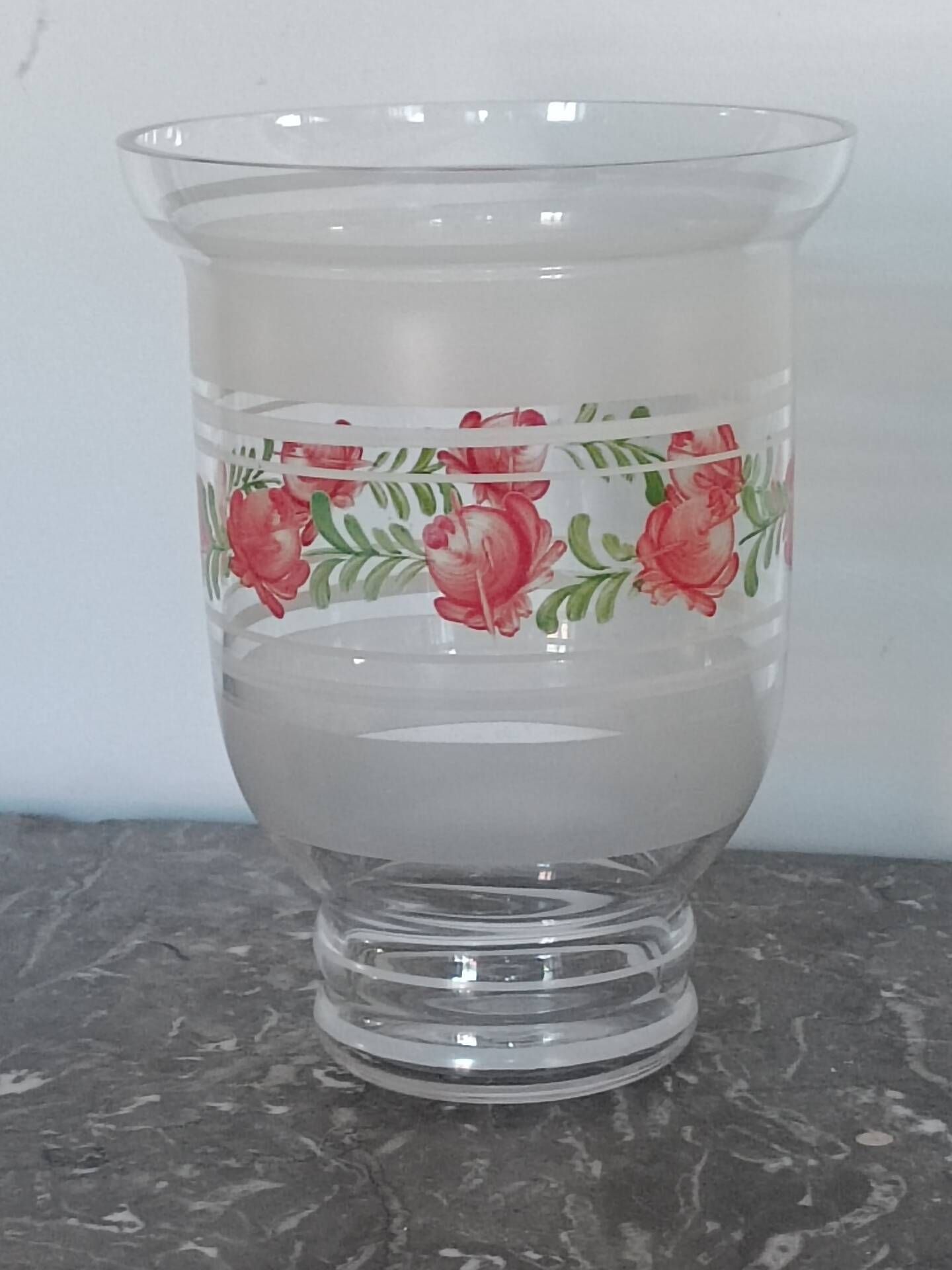 Vintage vase from the 1950s – Frosted glass with hand-painted decorations