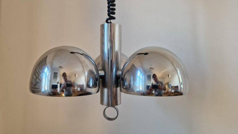 Midcentury Chrome Space Age Chandelier/Pendant Hillebrand, Germany, 1970s