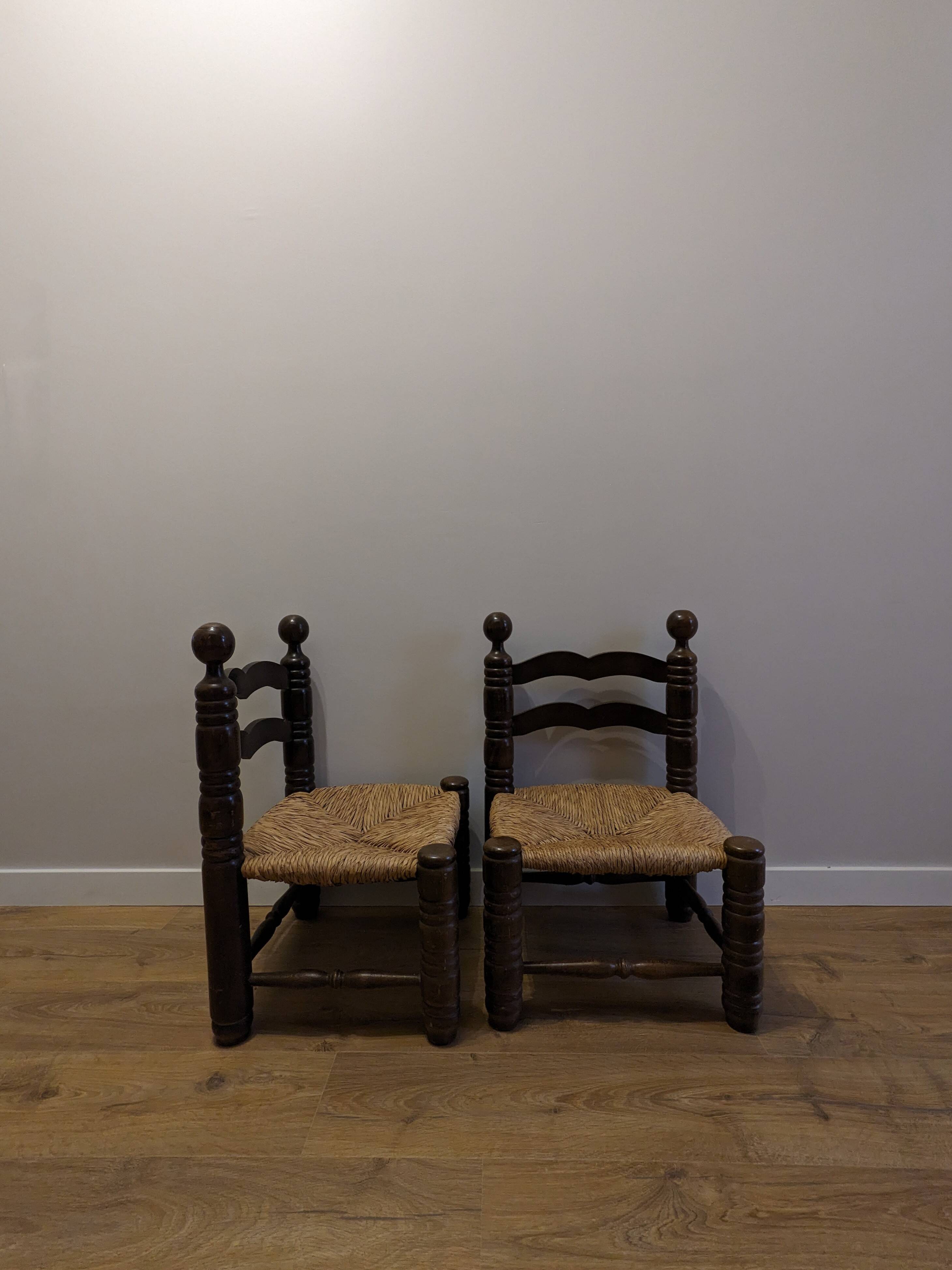 Pair of wooden chairs, straw seats