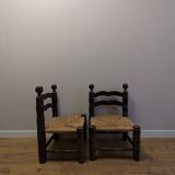 Pair of wooden chairs, straw seats