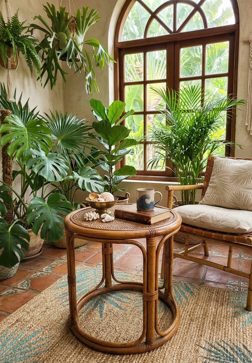 Jungle coffee table • Vintage rattan side table