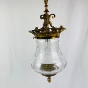 Suspension lantern in gilded bronze and engraved glass, Louis XVI style.