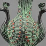 Vintage Hand-Carved Double Peacock Vase, Auspicious Green Jade Vase, Home decor