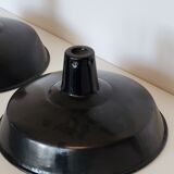 Pair of suspensions industrial lamp workshop lampshade in black enamelled metal