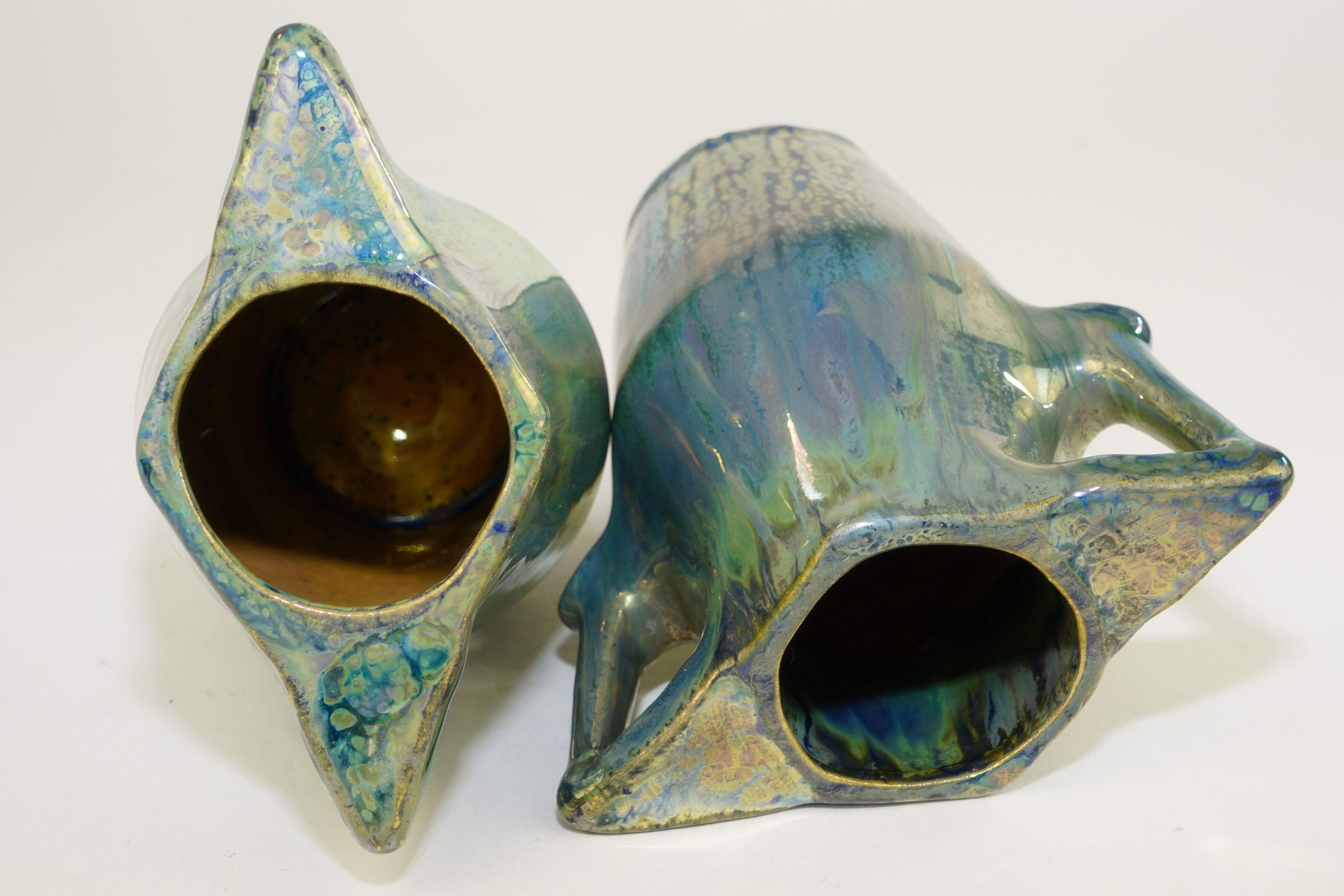 Ceramic alphonse cytere (1861-1941) pair of metallise sandstone vases