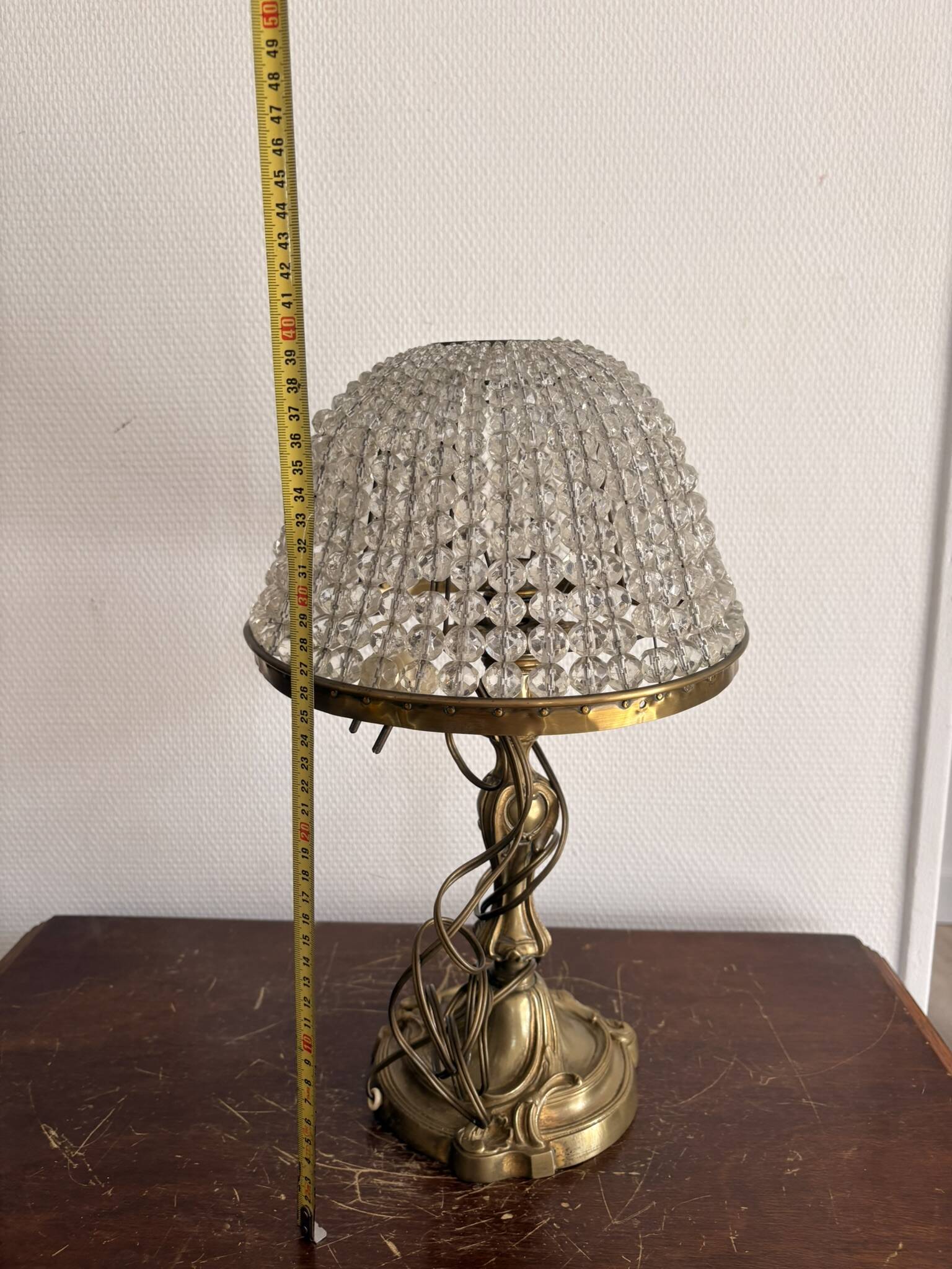 Antique Art Nouveau Boudoir Lamp Gilded Brass Glass Pendant 19th Century