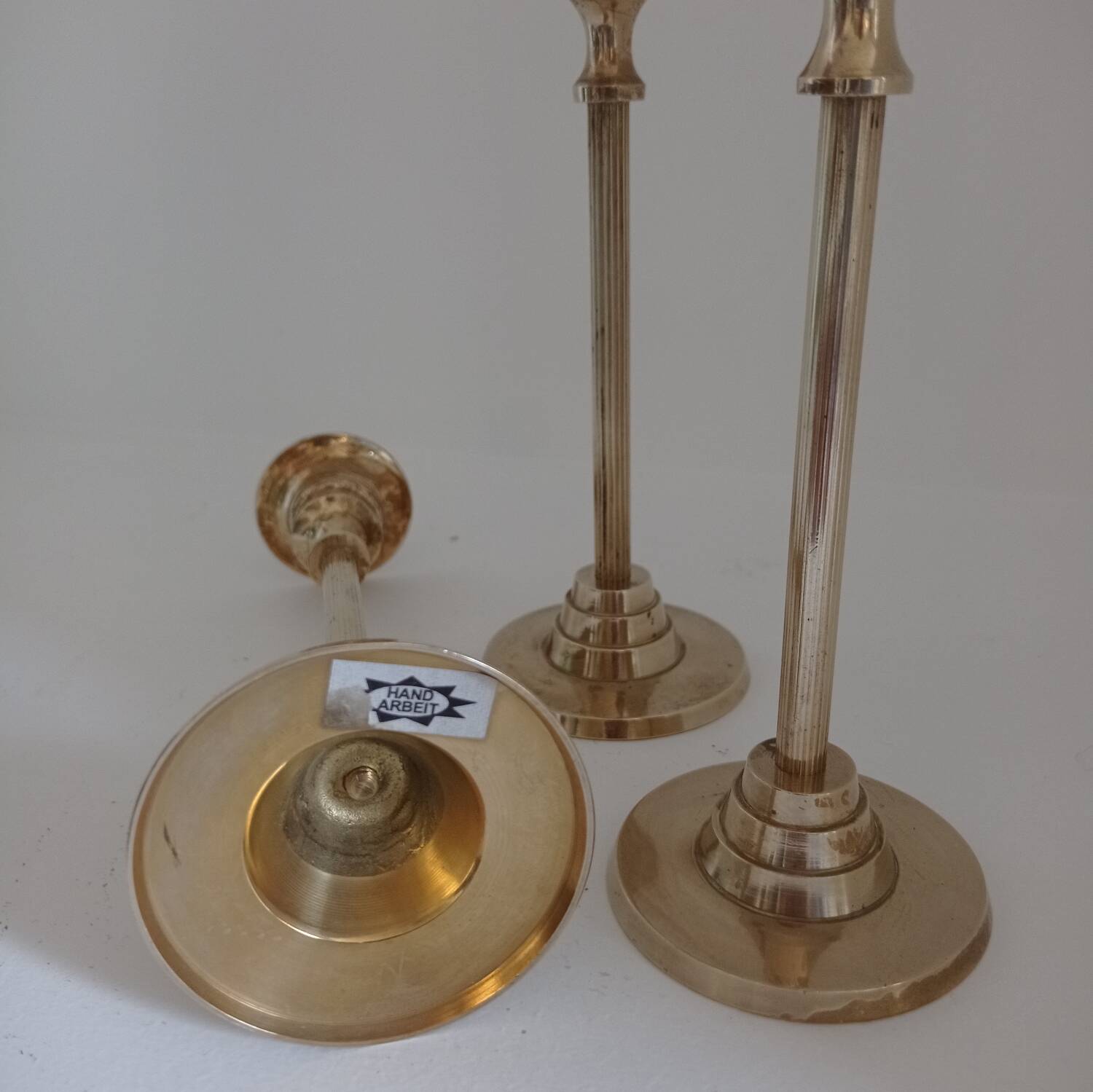 Set of 3 golden brass candle holders