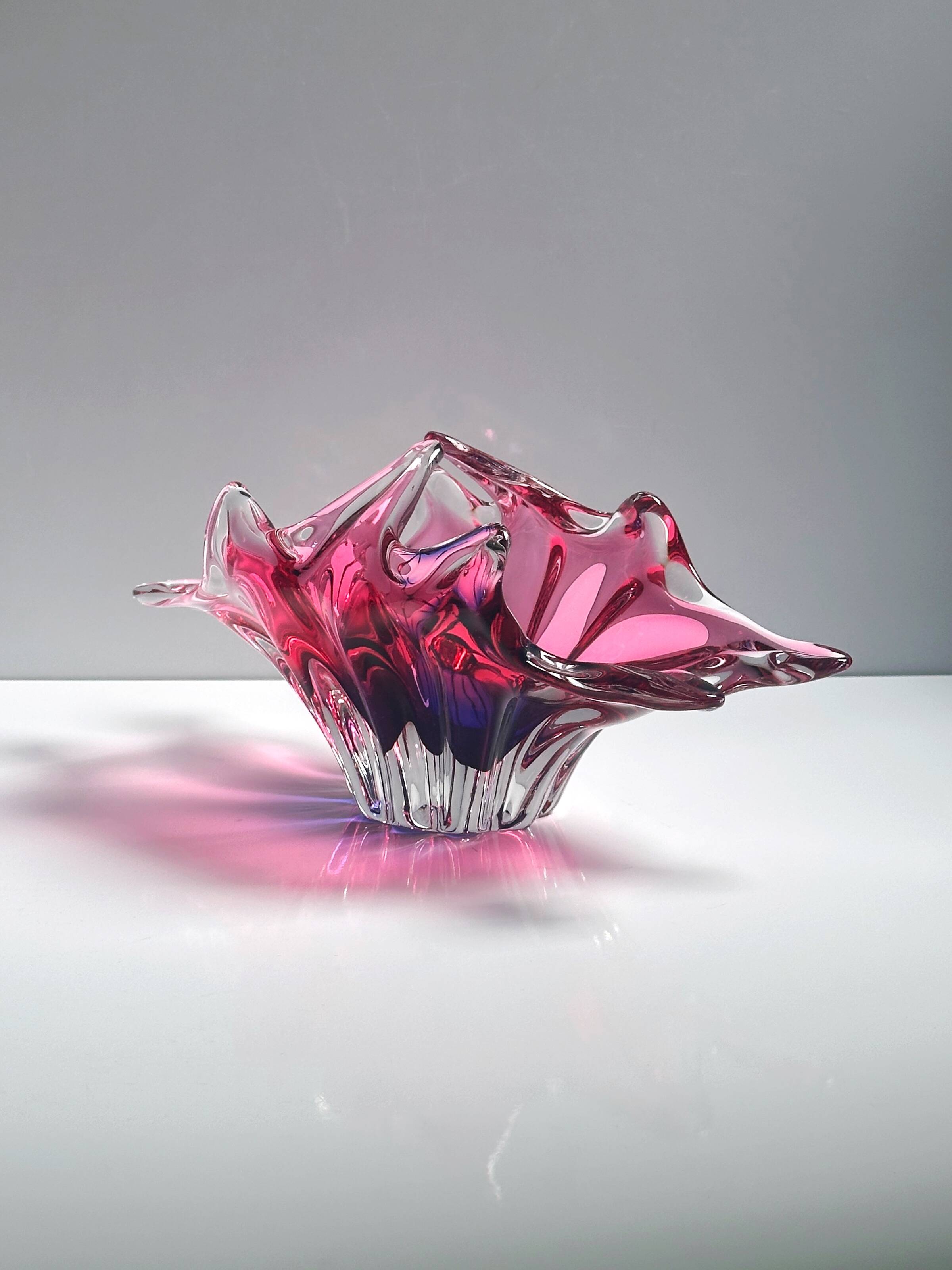 Bohemian Glass Basket Bowl 1960s