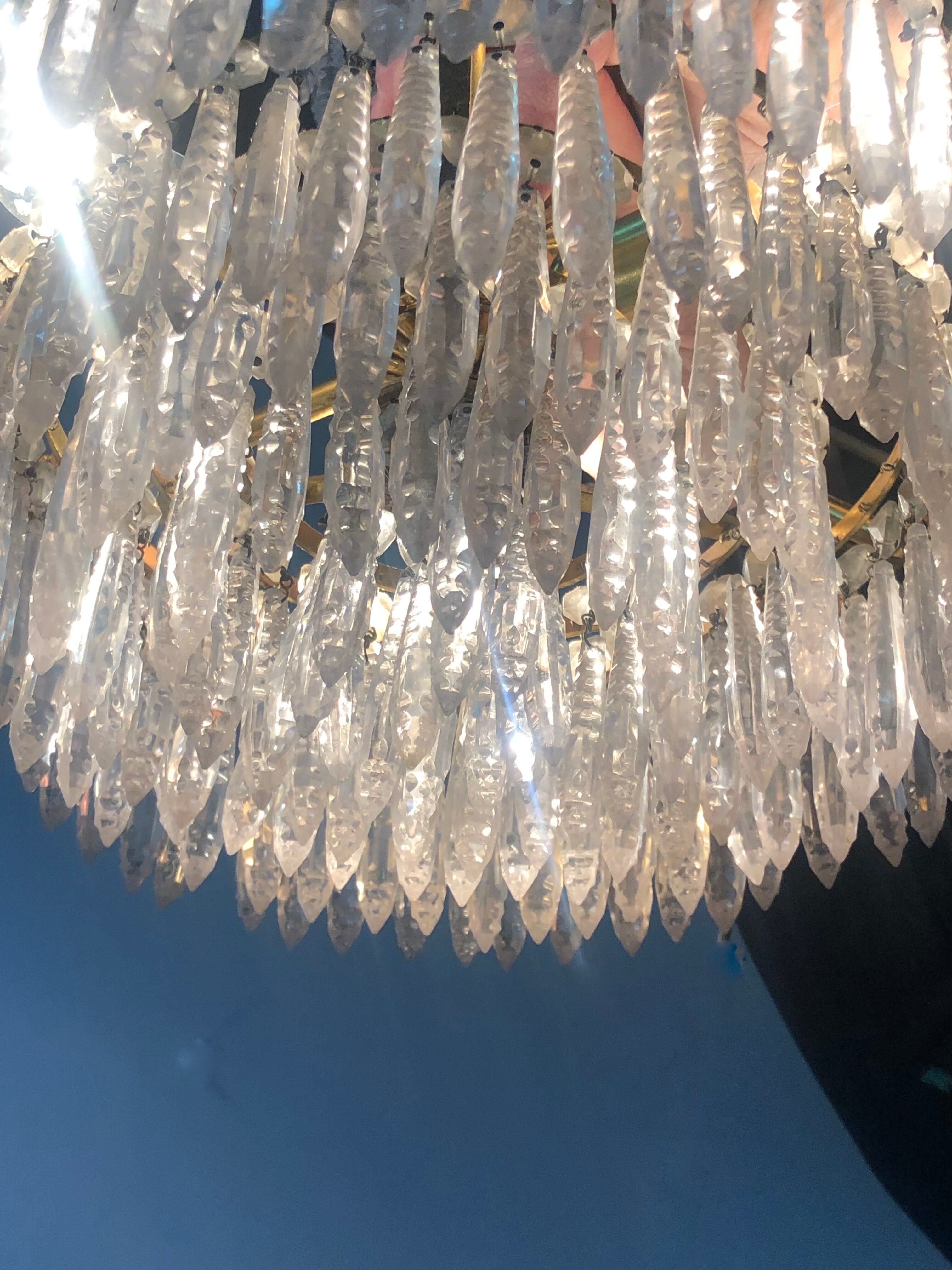 Golden brass crown chandelier and crystal taste buds 3 fires 1970