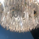 Lustre couronne en laiton doré et papilles en cristal 3 feux 1970