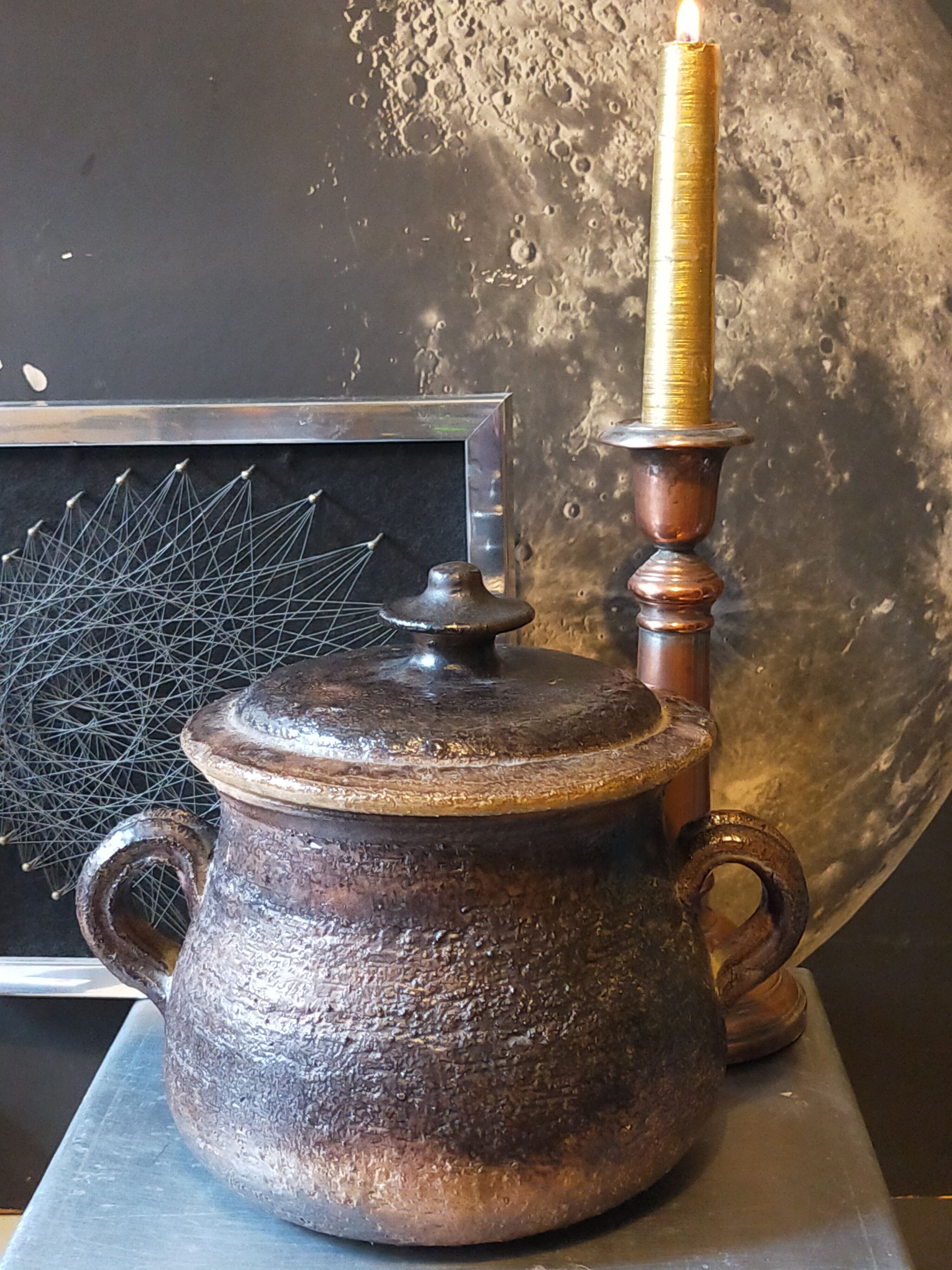 Ceramic covered pot by Jean Marais signed, Vallauris 80s