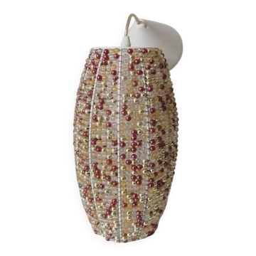 Lustre Suspension Vintage Perles de Verre Multicolores | Luminaire Plafonnier Ambre Rouge Doré Bohème Chic Mid-Century Salon Chambre