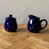 Vintage midnight blue coffee and dessert service with white polka dots - Feinsteinzeug glazed ceramic
