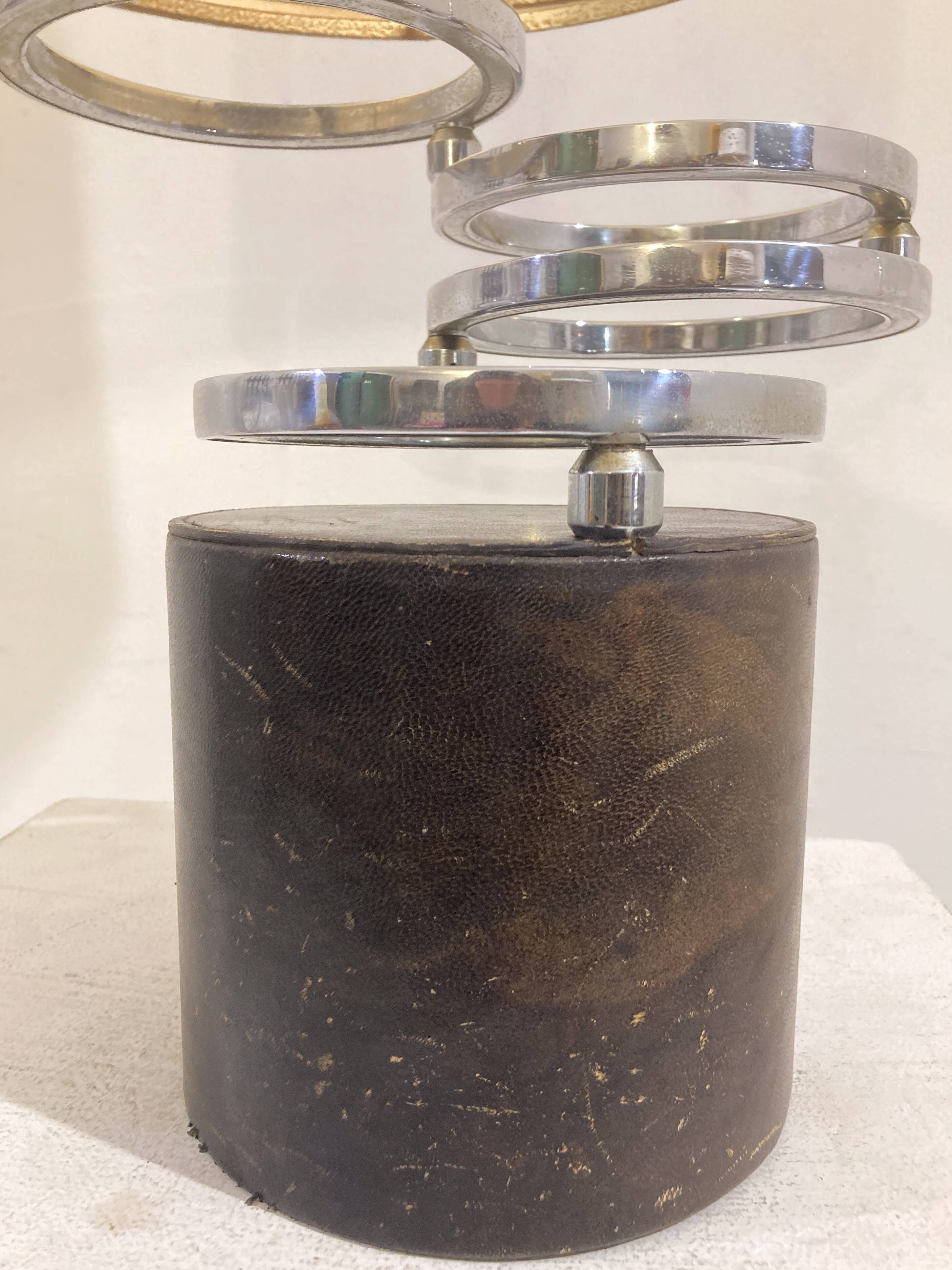 Table lamp in metal and leather, mid-20th century