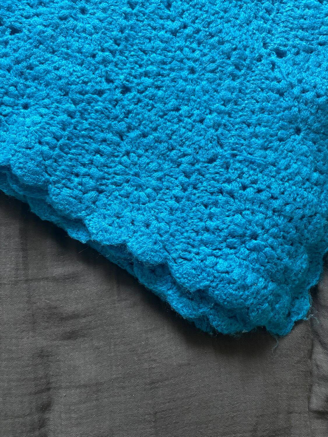 Vintage blue crochet granny blanket