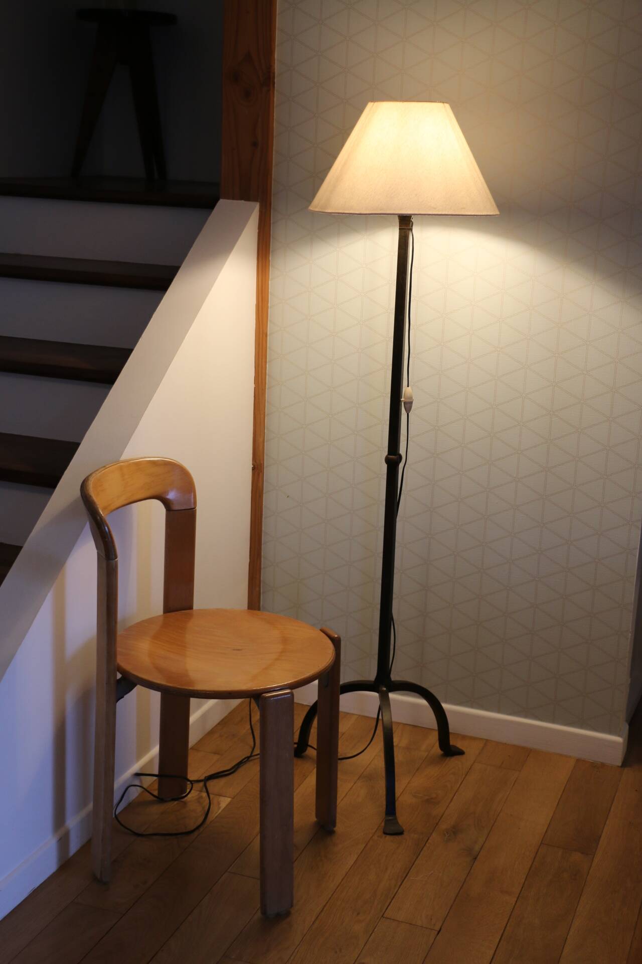 Brutalist cast iron tripod floor lamp