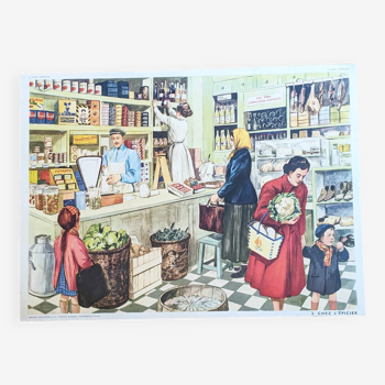 Rossignol school poster "at the baker / at the grocer"