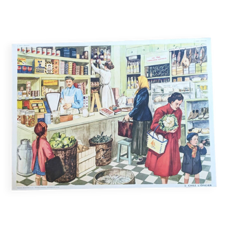 Rossignol school poster "at the baker / at the grocer"