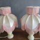 Pair of antique bedside lamps in alabaster and satin lampshade