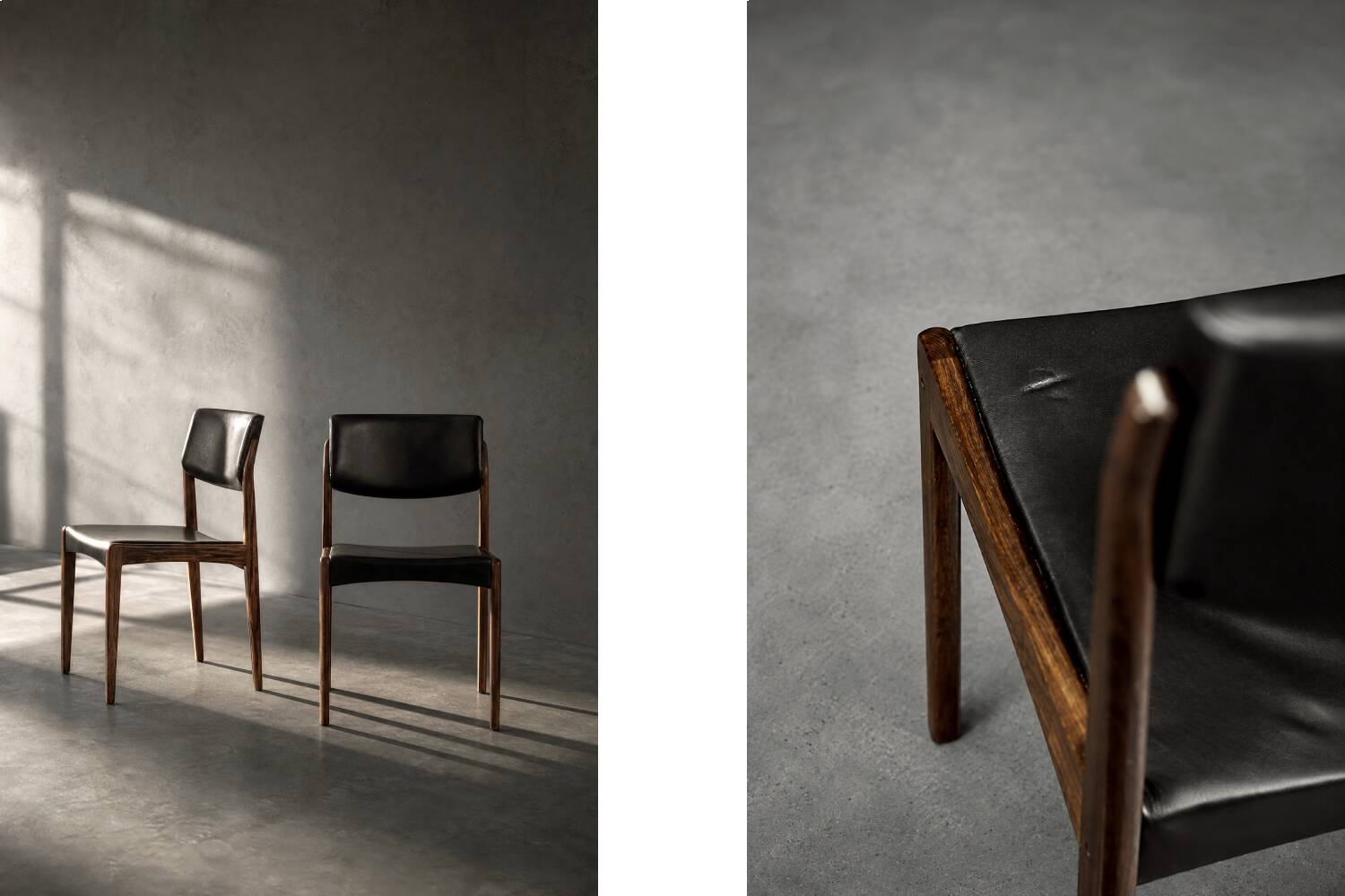 Set of 3 Vintage Mid-Century Danish Modern Rosewood & Black Leather Chairs