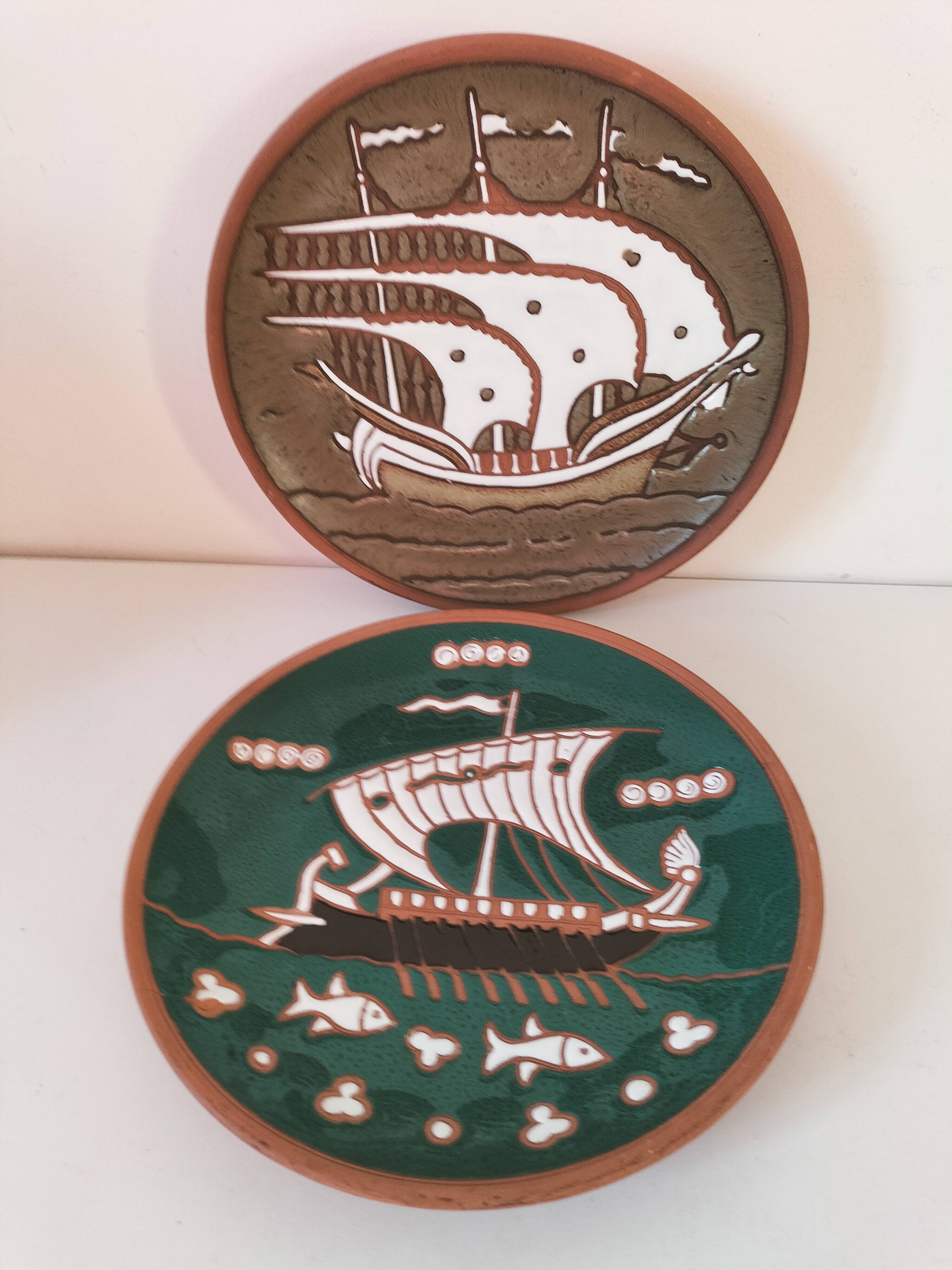 Duo plates Dakas Rhodes antique boats – handmade ceramics