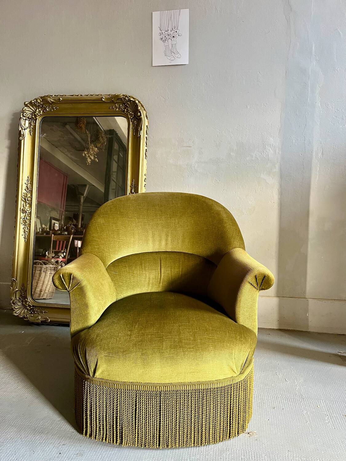 Fauteuil crapaud velours kaki