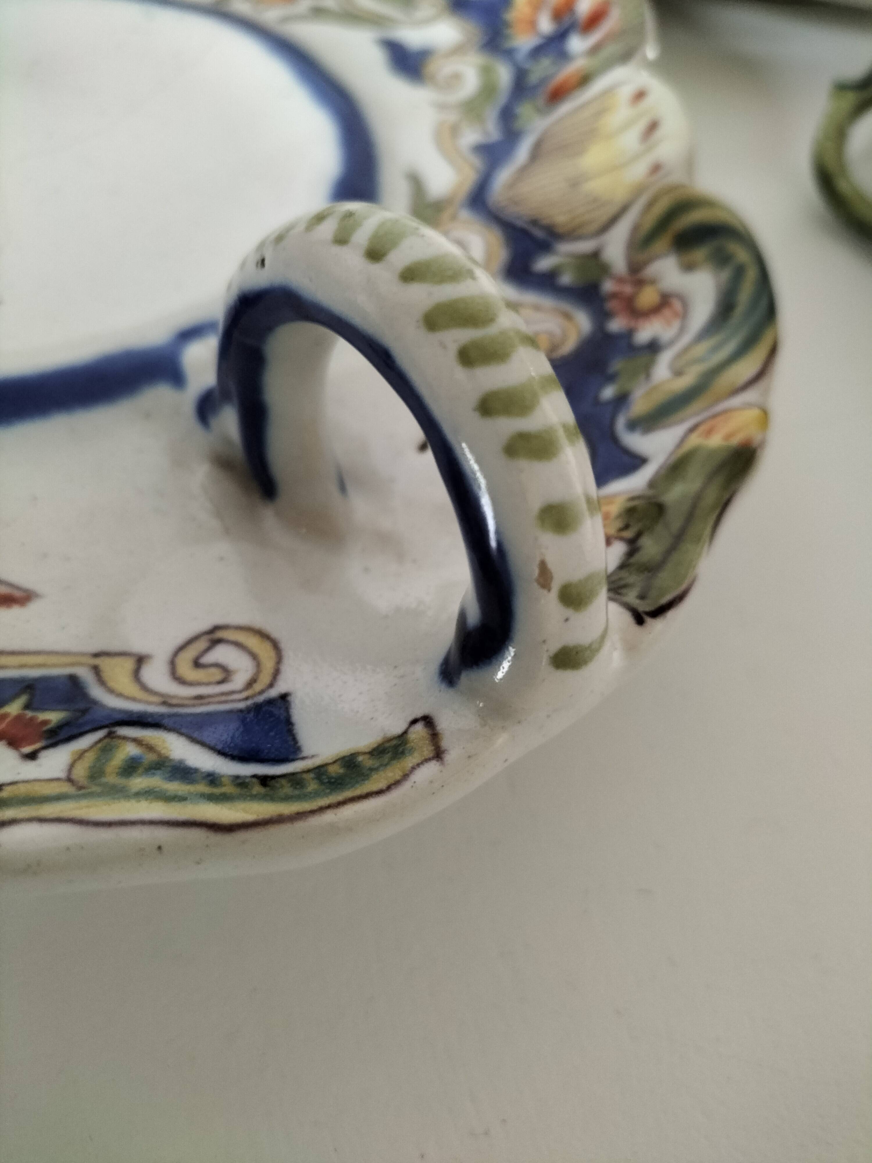 Breakfast set duo Desvres Fourmaintraux regionalist decoration