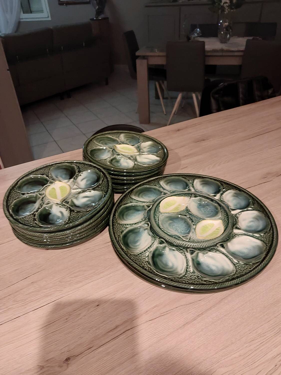 2 dishes and 12 oyster plates