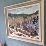 1952 Mid-Century Modern Swedish "Alp Trees" Vintage Winter Landscape Oil Painting, Framed