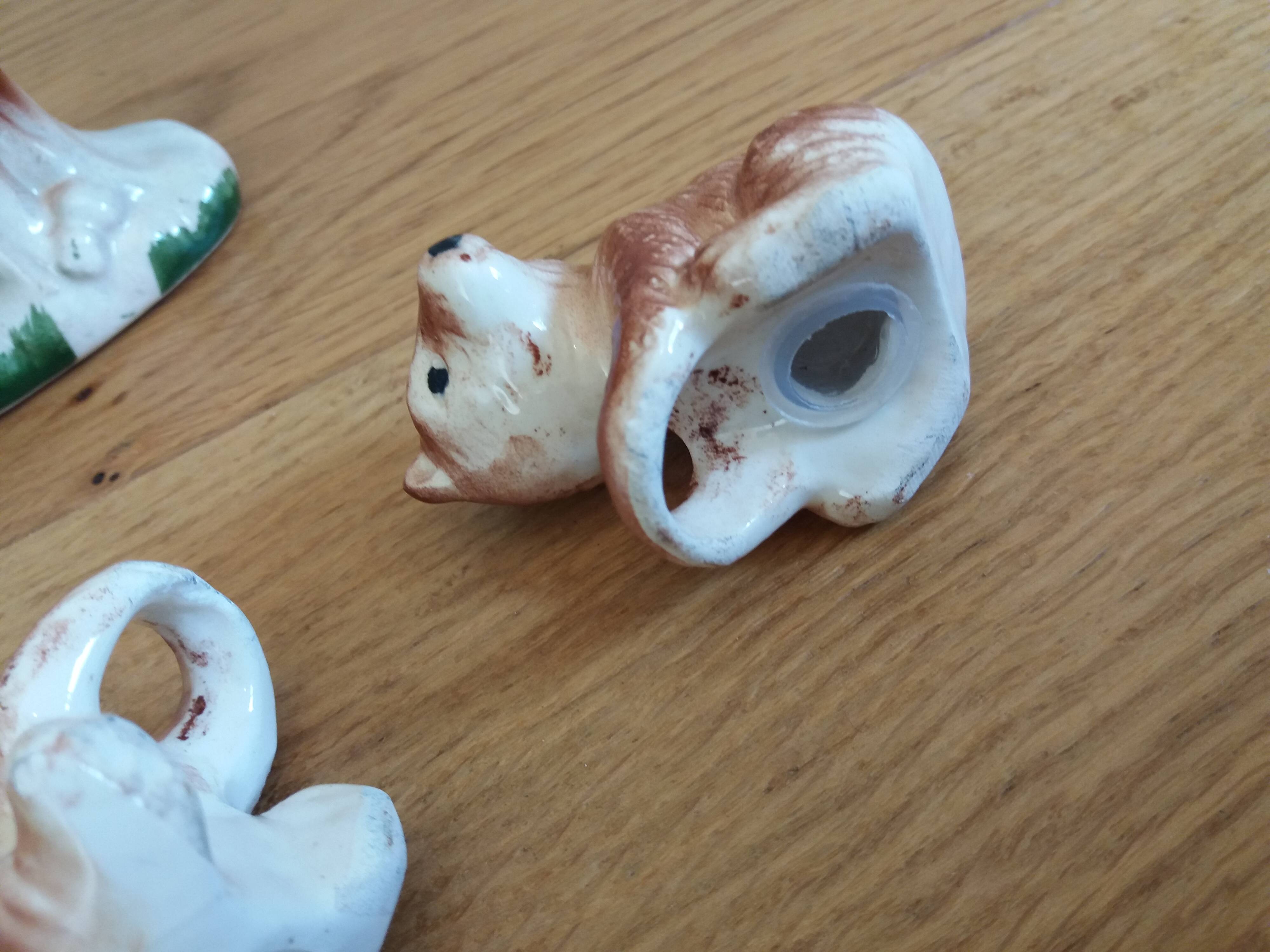 Zoomorphic salt and pepper shaker bears in slip