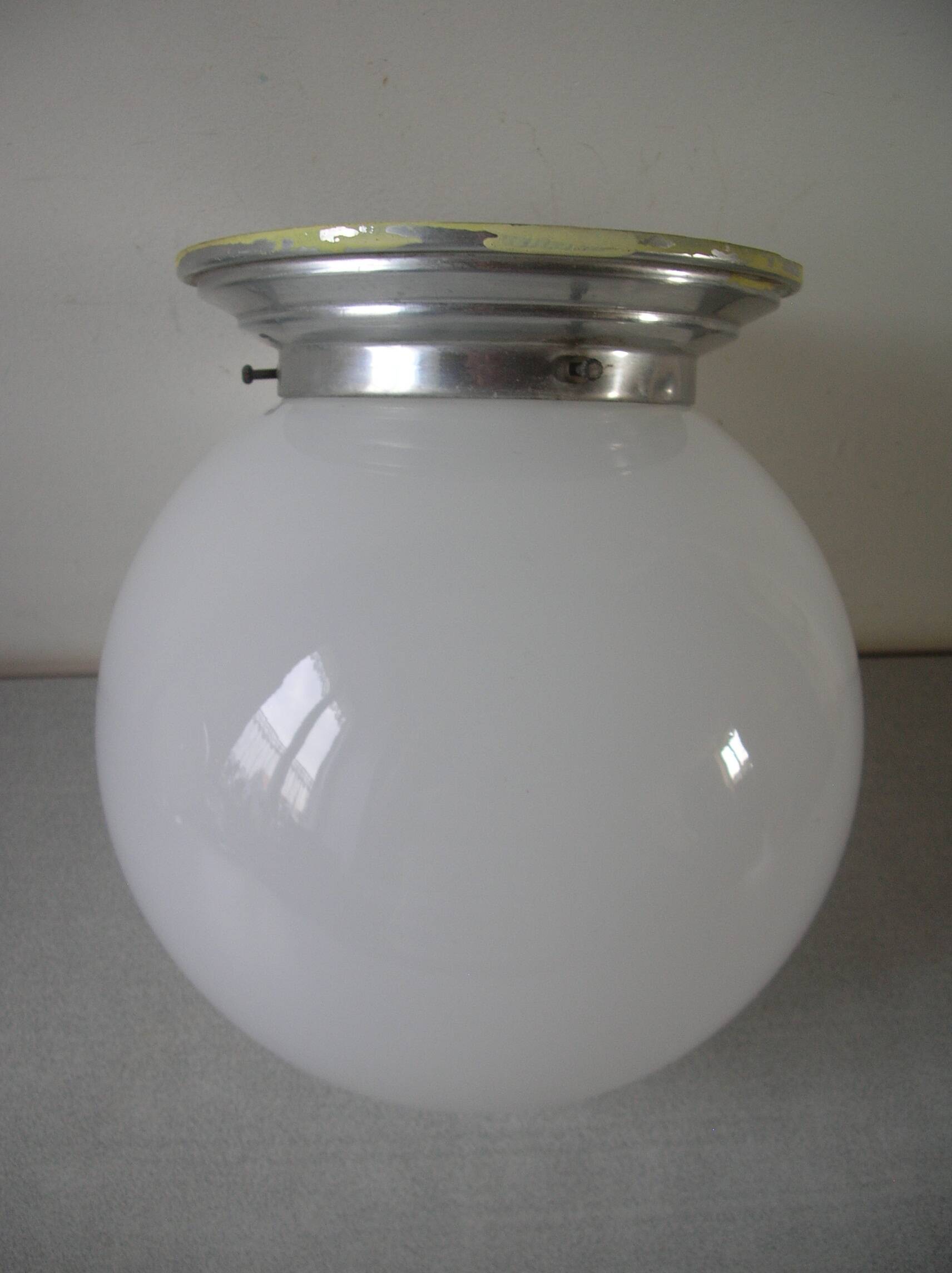 Old ceiling light globe ball sphere light in opaline aluminum support 22 cm