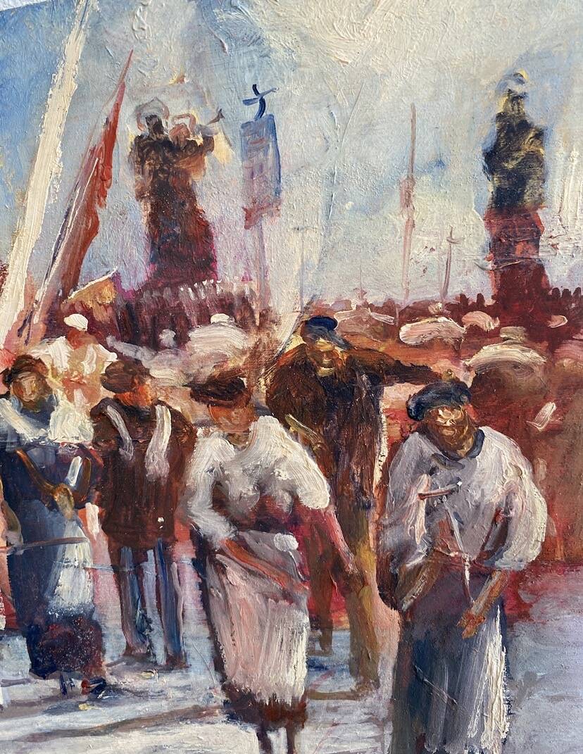 Oil on wood under glass; Italy 1960s
