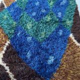 Abstract scandinavian multicolor high pile rya rug carpet, sweden, 1960s