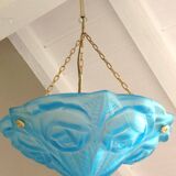 Suspension en pate de verre bleue signée Degué / style art deco