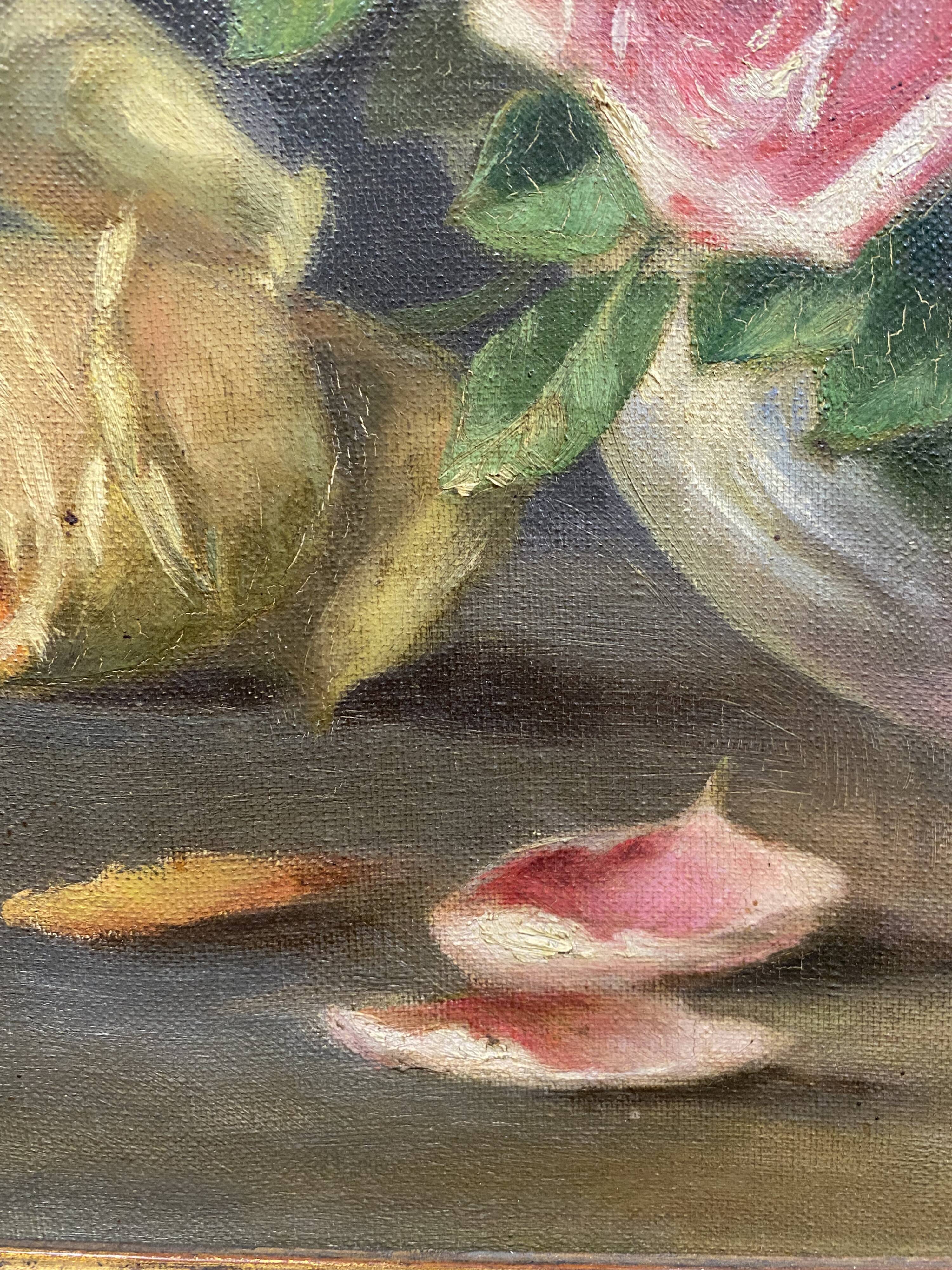 Old painting, bouquet of roses, late 19th, early 20th century