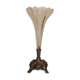 Art Deco vase chalice shape in silver metal and cut glass