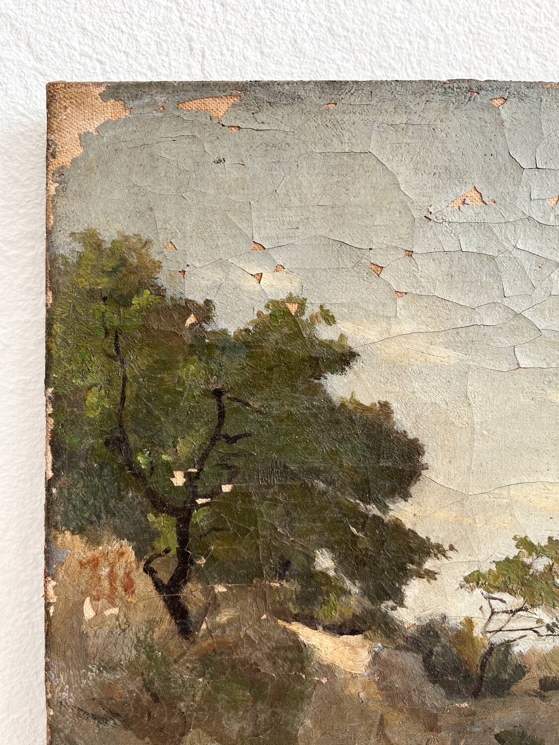 Old oil painting on canvas landscape signed Mouthon 19th century
