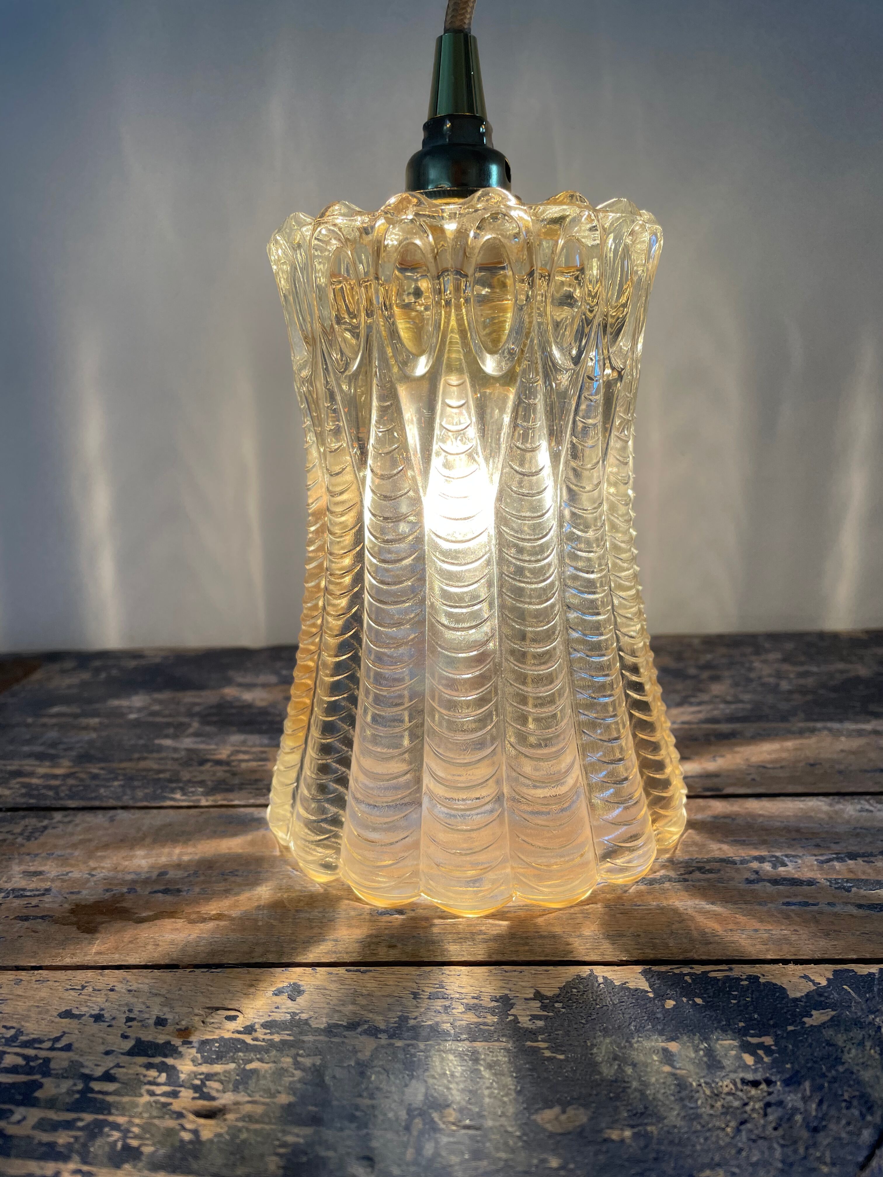 Vintage amber glass walking lamp electrified to nine